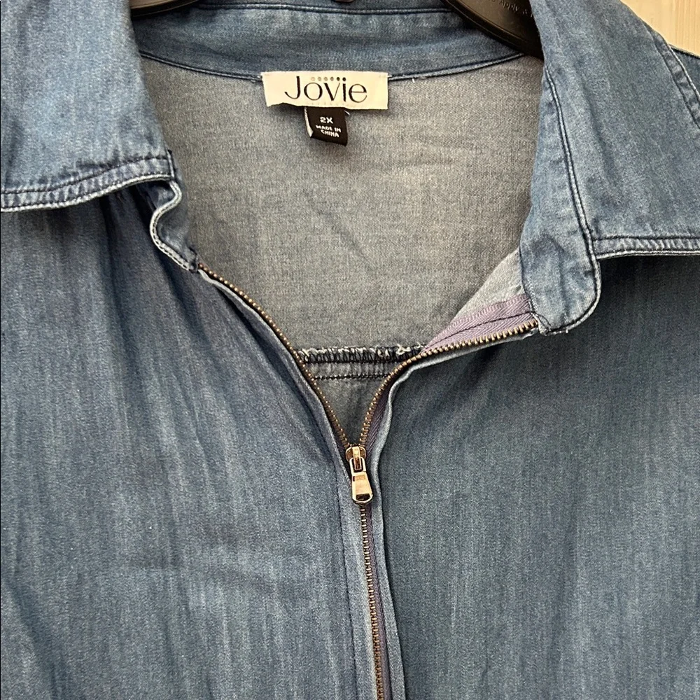 Blue Denim Ruffle Zip-Front Jacket - Picture 3 of 7